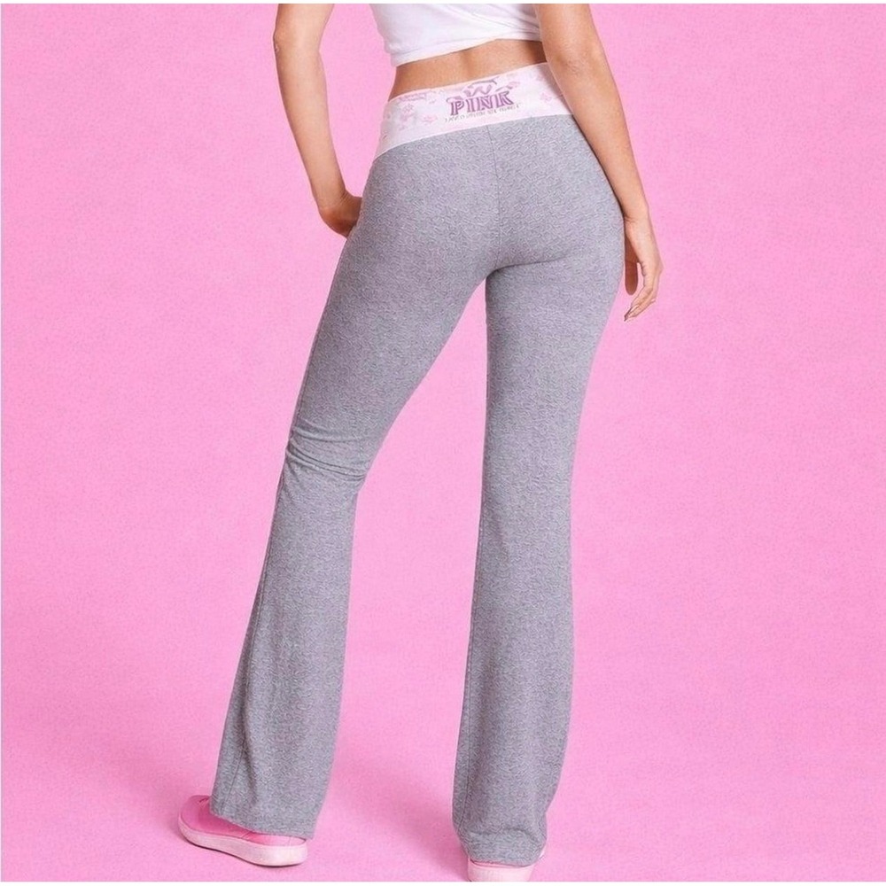 PINK Victoria's Secret x LoveShackFancy Gray Foldover Flare Yoga Pants XL